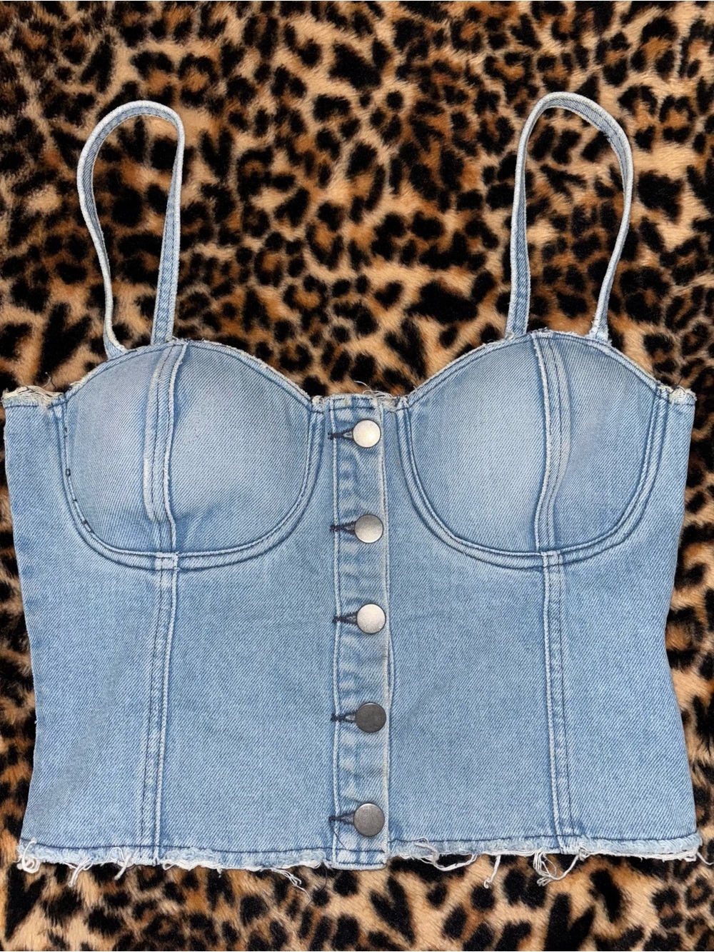 DANIELLE GUIZIO DISTRESSED DENIM BUTTON TOP - Picture 2 of 6
